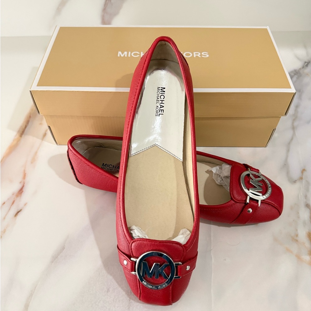 Michael Kors Red Ballet Flats with Silver Ornament